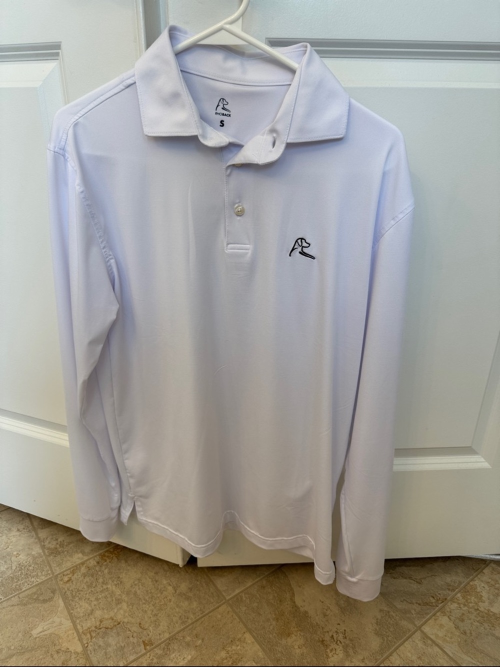 Rhoback Men's Long Sleeve Polo Shirt - White with Black Logo